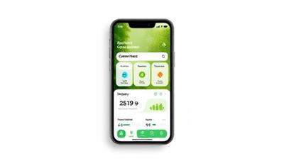 A visually appealing representation of the GreenVest app interface on a smartphone screen, featuring lush green imagery, eco-friendly icons, and impact metrics to convey the essence of sustainable investing and environmental consciousness.