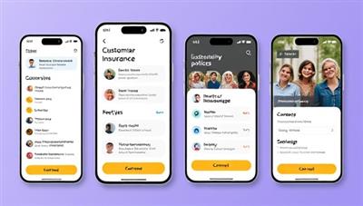 An engaging and interactive mobile app interface showing users customizing their insurance policies and connecting with peers for coverage, illustrating the user-friendly and community-driven nature of the platform.