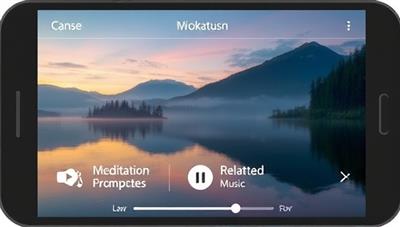 An serene app interface displaying a peaceful nature scene with calming music, meditation prompts, and relaxation exercises, creating a tranquil and focused space for mindful learning and cognitive enhancement.