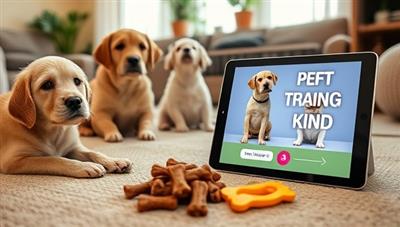 A cozy home environment with a variety of pets, training treats, and a digital device displaying a virtual pet training session in progress, showcasing the harmonious bond and positive training experience facilitated by Pawsitive Partners' online pet consultancy service.