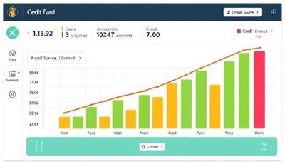A visual representation of a credit score dashboard showing an upward trend, with positive credit factors highlighted and progress bars indicating credit score improvement, symbolizing the journey towards financial empowerment and stability with CreditScore Boost's assistance.