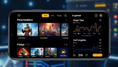 An AI-powered game companion app interface showing personalized game recommendations, in-game tips, and player performance analysis, with interactive features and smart suggestions tailored to enhance the gaming experience and help players level up their skills, showcasing the futuristic and intelligent nature of the app.