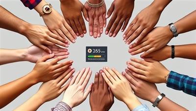 An artistic depiction of diverse hands coming together in a circle, each representing a different social cause or project, with digital screens displaying progress bars and funding goals, symbolizing collective impact and support on the ImpactFunds platform.