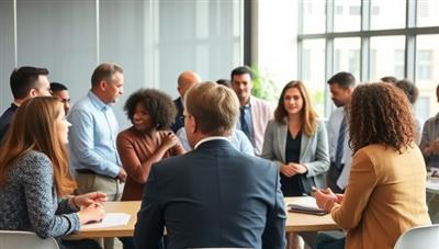 A diverse group of professionals engaging in a workshop on inclusion and diversity, participating in group discussions, sharing insights, and collaborating on strategies for creating inclusive workplace environments, symbolizing the essence of diversity and inclusion consulting.