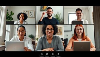 An inclusive and supportive virtual community environment featuring remote workers engaging in financial wellness workshops, mental health exercises, and collaborative goal-setting sessions, highlighting the remote-friendly and holistic approach of RemoteRiches Wellness.