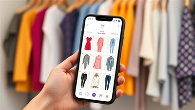 A sleek mobile app interface showcasing a user uploading a photo of a dress and receiving multiple outfit suggestions on their screen, with a colorful wardrobe backdrop, highlighting convenience and style inspiration.