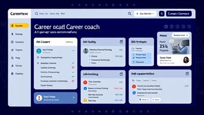 An AI-powered career coach interface displaying personalized career recommendations, skill-building resources, and job opportunities tailored to each user's profile and career aspirations, showcasing the innovative and data-driven approach of CareerNexa in career development.