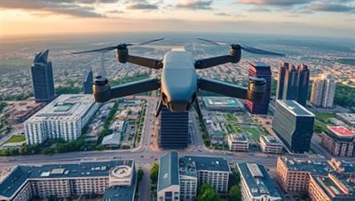 A captivating aerial shot captured by a drone, showcasing a scenic landscape or urban skyline from a unique perspective, with vibrant colors and intricate details, highlighting the beauty and versatility of aerial photography.