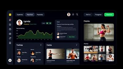 A sleek and modern virtual fitness platform interface showing a user tracking their workout progress, receiving real-time coaching feedback, and accessing a library of workout videos, conveying convenience and personalization.