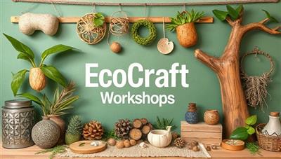 An artistic display of eco-friendly crafting materials, recycled items, and nature-inspired decor elements, symbolizing the essence of EcoCraft Workshops' focus on sustainable living, creativity, and environmental awareness, creating a visually appealing and inspiring representation of eco-crafting projects.