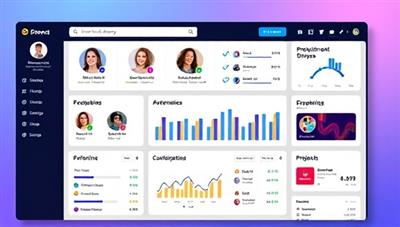 A dynamic visual showcasing a virtual talent agency dashboard with profiles of digital creators, brand partnership opportunities, performance analytics, and content collaboration projects, reflecting a professional and innovative approach to digital talent representation and brand partnerships.