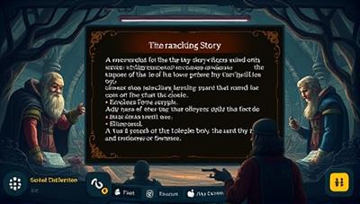 A digital interface displaying a branching story with interactive choices, surrounded by unique story characters and settings, inviting users to explore and engage with the immersive storytelling experience.