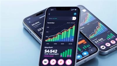 An engaging mobile app interface showcasing various investment opportunities with colorful graphs and social sharing features, symbolizing accessibility and community-driven investing.