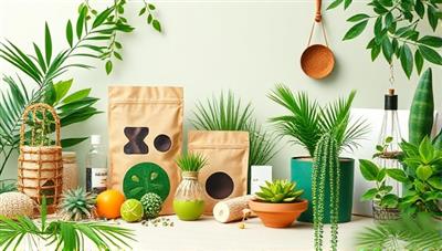 An eco-friendly and visually appealing image showcasing a collection of sustainable products and upcycled goods, set against a backdrop of lush greenery and natural elements, illustrating the eco-friendly lifestyle and green initiatives promoted by the platform in a vibrant and engaging manner.