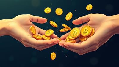 An artistic representation of digital coins flowing between two hands, symbolizing the transfer of cryptocurrency assets between lenders and borrowers on the CryptoCredit platform.