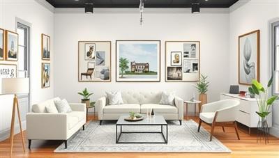 A virtual room design studio with designers showcasing mood boards and 3D renderings of creative home transformations, surrounded by stylish furniture samples and decor elements, illustrating the virtual interior design consultation process and inspiring design possibilities for clients.