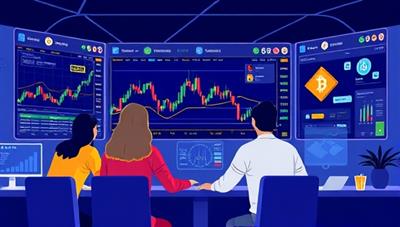 A digital illustration featuring a diverse group of individuals participating in a virtual cryptocurrency trading simulation, with charts, graphs, and digital assets displayed around them, symbolizing hands-on learning and practical investment experience offered by CryptoEdX.