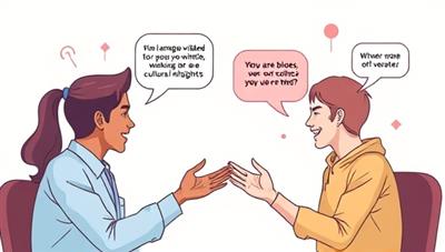 A dynamic visual representation of language exchange, featuring two individuals from different cultural backgrounds engaging in a virtual conversation while exchanging language tips and cultural insights, symbolizing cross-cultural connections and learning.