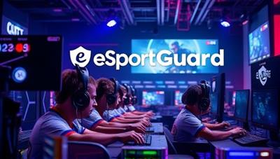 An action-packed visual of professional gamers in a competitive e-sports arena with eSportsGuard branding in the background, representing the dynamic and high-stakes environment of the e-sports industry and the protection offered by specialized insurance coverage.