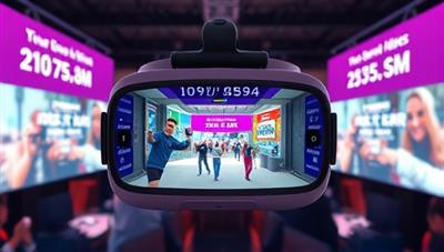 An immersive virtual reality headset displaying a virtual brand activation event with interactive elements, surrounded by digital screens showing positive audience engagement metrics, symbolizing the innovative and engaging nature of BrandVibe Virtual's virtual brand experiences.