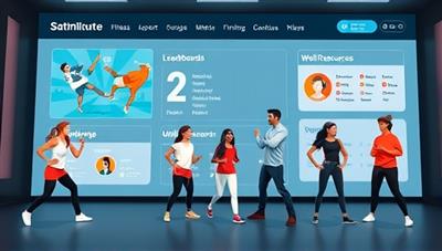 An engaging digital platform interface displaying virtual fitness challenges, leaderboards, and wellness resources, with diverse avatars representing participants on a journey to improved health and well-being through workplace fitness initiatives.