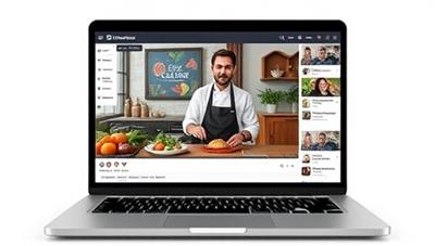 An online cooking class setting with a chef leading a virtual culinary workshop, demonstrating cooking techniques and sharing culinary tips with participants through a live streaming platform, fostering a sense of culinary community and learning.