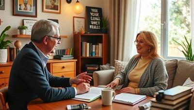 An image of a financial coach engaging with a client in a cozy, home office setting, with financial planning tools and motivational quotes in the background, conveying a sense of guidance and empowerment in achieving financial goals.