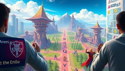 An immersive digital landscape showcasing the virtual world of BetQuest Arena, featuring vibrant graphics, interactive challenges, and diverse gaming quests that users can explore and engage with to earn rewards and prizes, capturing the essence of the gamified betting platform's dynamic and interactive environment.