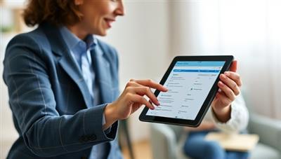 A professional and caring image of a health insurance advisor assisting a client in reviewing health insurance options on a digital tablet, creating a personalized and supportive experience for HealthGuard's customers.