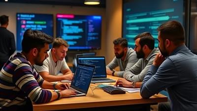 An interactive coding bootcamp session where participants collaborate on a coding project, troubleshoot challenges, and receive mentor feedback, creating a collaborative and dynamic learning environment for tech enthusiasts to sharpen their coding skills and build real-world projects.