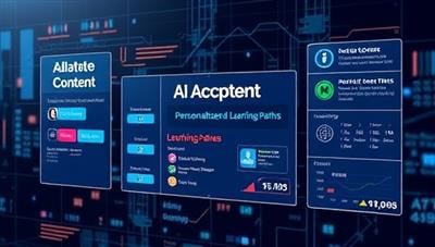 An innovative visual representation of AI-powered adaptive learning, featuring a digital interface adjusting content based on user interactions and preferences, with personalized learning paths and real-time progress tracking, showcasing the dynamic and tailored nature of the educational experience.