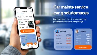 An engaging visual of the mobile app interface showcasing a user booking a car maintenance service with a few taps on their phone, accompanied by real-time service provider availability and pricing estimates, illustrating the ease and efficiency of accessing on-demand car solutions through the platform.