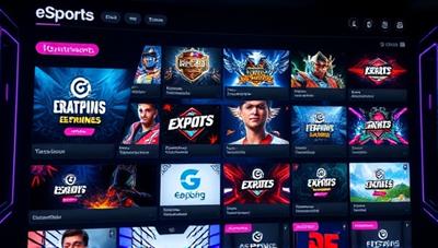 An engaging digital interface displaying a variety of eSports tournaments with vibrant colors and dynamic graphics, symbolizing the excitement and diversity of competitive gaming events.