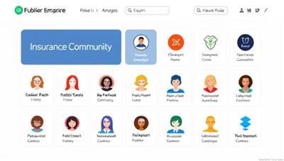 An interactive digital platform interface displaying different insurance community groups, each with unique logos and member profiles, showcasing the diversity and collaborative nature of the peer-to-peer insurance exchange.