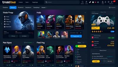 An interactive digital marketplace interface showcasing a variety of gaming items, skins, and virtual currency available for trade, with secure transaction features and user ratings displayed, creating a vibrant and trustworthy online trading hub for gamers.