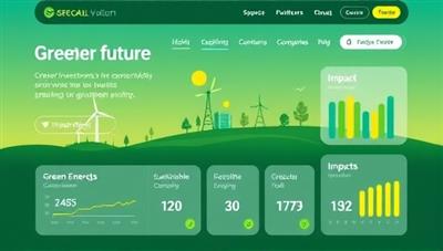 An eco-friendly investment platform interface showcasing green energy projects, sustainable companies, and impact metrics, with users monitoring their investments' positive contributions to a greener future, symbolizing ethical investing and environmental stewardship.