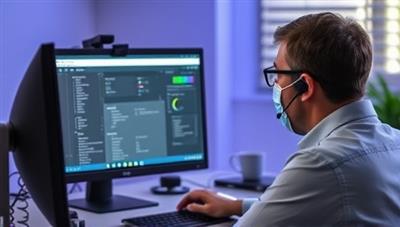 An image of a remote tech support specialist assisting a client via video call, with a computer screen displaying diagnostic tools and troubleshooting steps, showcasing the professional and efficient tech support services offered by TechEase Assist.