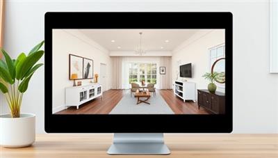 A computer screen displaying an interactive 3D virtual tour of a beautifully staged rental property, showcasing the immersive experience and detailed views available to potential tenants.