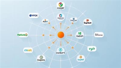 An illustrative representation of a radar system with interconnected nodes symbolizing employee referrals spreading across different companies and organizations, highlighting the collaborative and network-driven approach of the platform.