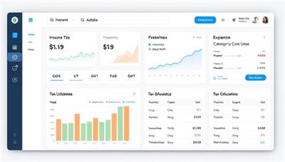 An interactive dashboard mockup displaying income tracking, expense categorization, and tax calculations, tailored for freelancers and independent contractors, showcasing the efficiency and organization provided by SoloSavvy in managing financial tasks.