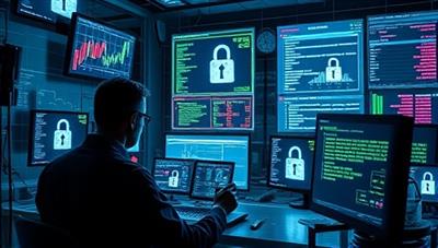 A dramatic digital artwork depicting the ForensiGuard team unraveling financial mysteries in a virtual forensic lab setting, with screens displaying encrypted data, financial trails, and suspicious transactions, symbolizing expertise and vigilance in forensic accounting investigations.