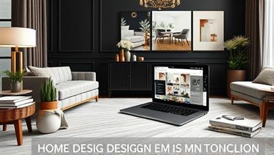 An elegant and stylish room setting with interior design sketches, decor samples, and a laptop displaying a virtual design consultation session in progress, showcasing a blend of creativity and functionality in home design solutions.