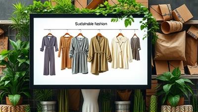 An eco-chic visual representation of sustainable fashion, featuring a collection of eco-friendly clothing items displayed on a digital screen against a backdrop of lush greenery and recycled materials, symbolizing the fusion of style and sustainability in fashion.