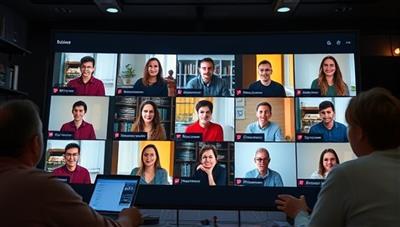 An immersive digital setting with virtual writing workshop attendees interacting on screen, sharing ideas, and receiving feedback from instructors, creating a vibrant and collaborative online writing community.