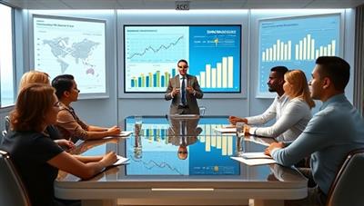 A virtual CFO sitting at a digital boardroom table, consulting with a group of diverse startup founders via a video conference call, surrounded by virtual financial charts and graphs, representing strategic financial planning in the digital age.