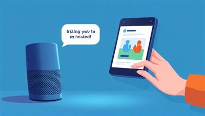 An illustration of a smart speaker device responding to a user's voice command to interact with a branded advertisement, showcasing the seamless integration of VoiceVibe Ads in everyday interactions.