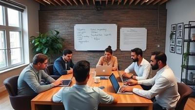 An image of a content creation studio with a team of writers brainstorming legal topics, typing on laptops, and reviewing drafts, highlighting the creative process and collaboration behind LegalPulse Studio's content creation services.