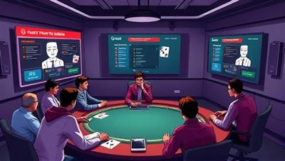 An illustrative representation of a virtual poker training classroom with interactive lessons, coaching sessions, and student avatars learning and practicing poker strategies, capturing the educational and engaging nature of the subscription-based online poker training platform in a visually appealing manner.