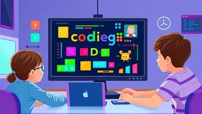 An artistic representation of a virtual coding class for kids, featuring colorful coding blocks and characters on the screen, with young students enthusiastically participating in coding activities and showcasing their digital creations, fostering a fun and educational coding environment.