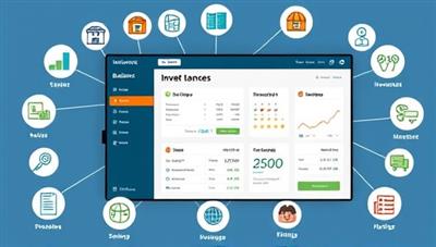 A digital interface displaying interactive budgeting tools, investment calculators, and financial goal trackers, surrounded by icons representing financial planning elements such as savings, investments, and debt management, illustrating the comprehensive resources available on the virtual personal finance coaching platform.